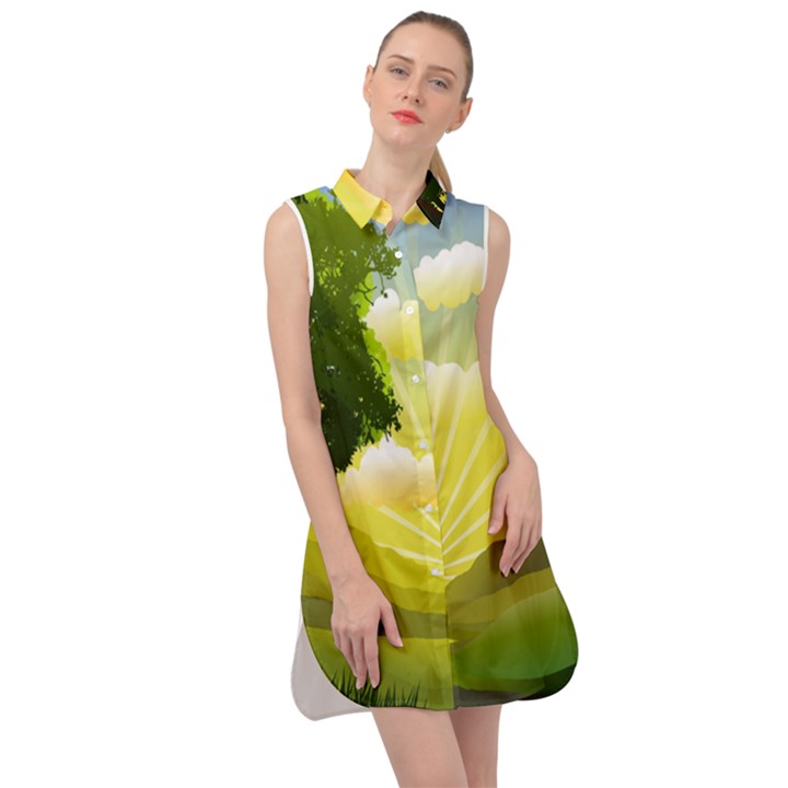 Wallpaper Background Landscape Sleeveless Shirt Dress