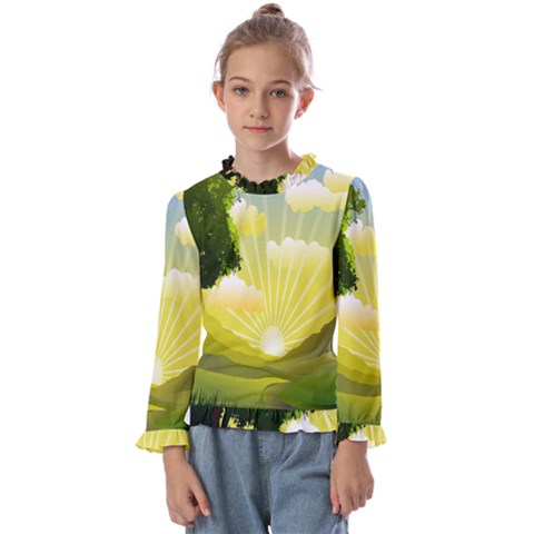 Wallpaper Background Landscape Kids  Frill Detail T-shirt by Hannah976