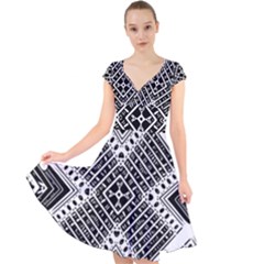 Pattern Tile Repeating Geometric Cap Sleeve Front Wrap Midi Dress by Hannah976