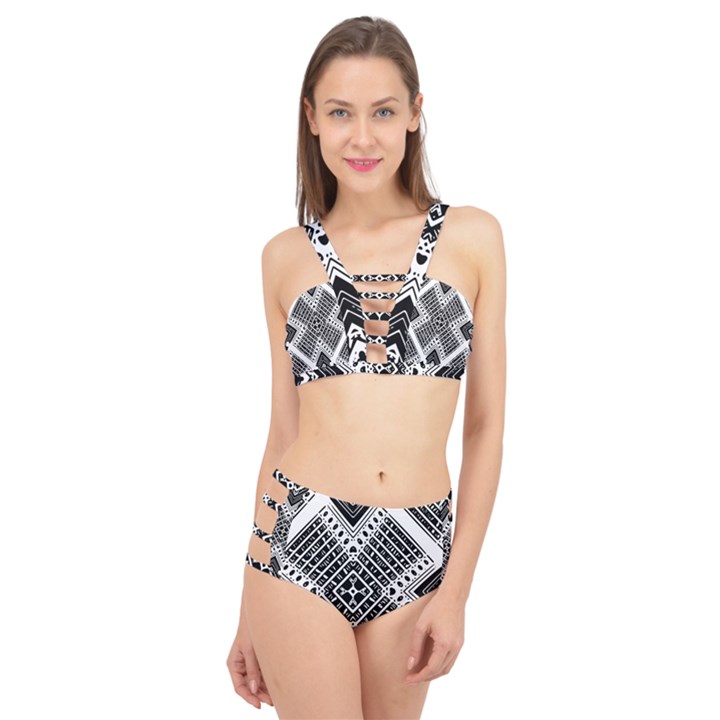 Pattern Tile Repeating Geometric Cage Up Bikini Set