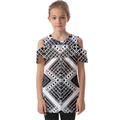 Pattern Tile Repeating Geometric Fold Over Open Sleeve Top by Hannah976