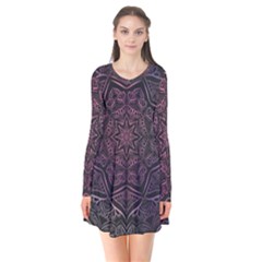 Mandala Neon Symmetric Symmetry Long Sleeve V-neck Flare Dress by Hannah976