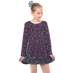 Mandala Neon Symmetric Symmetry Kids  Long Sleeve Dress by Hannah976