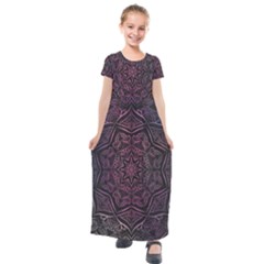 Mandala Neon Symmetric Symmetry Kids  Short Sleeve Maxi Dress by Hannah976