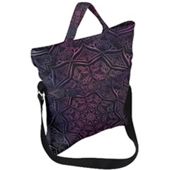 Mandala Neon Symmetric Symmetry Fold Over Handle Tote Bag by Hannah976