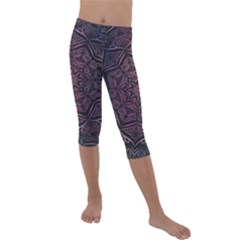 Mandala Neon Symmetric Symmetry Kids  Lightweight Velour Capri Leggings  by Hannah976