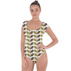 Leaf Plant Pattern Seamless Short Sleeve Leotard  by Hannah976