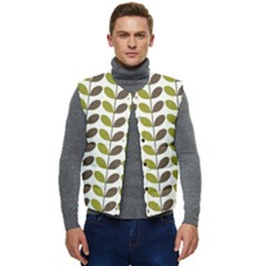 Leaf Plant Pattern Seamless Men s Button Up Puffer Vest	