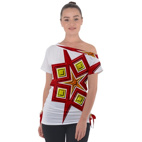 Pattern Tile Decorative Design Star Off Shoulder Tie-up T-shirt by Hannah976