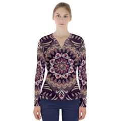 Seamless Pattern Floral Flower V-neck Long Sleeve Top by Hannah976