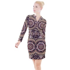 Seamless Pattern Floral Flower Button Long Sleeve Dress by Hannah976