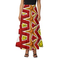 Pattern Tile Decorative Design Star Tiered Ruffle Maxi Skirt by Hannah976