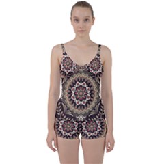 Seamless Pattern Floral Flower Tie Front Two Piece Tankini