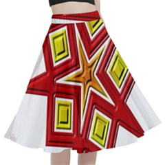 Pattern Tile Decorative Design Star A-line Full Circle Midi Skirt With Pocket