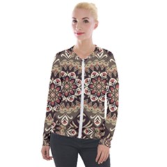 Seamless Pattern Floral Flower Velvet Zip Up Jacket by Hannah976