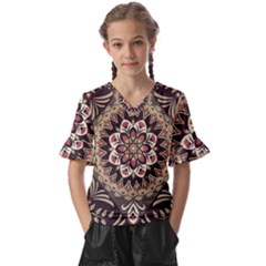 Seamless Pattern Floral Flower Kids  V-neck Horn Sleeve Blouse by Hannah976