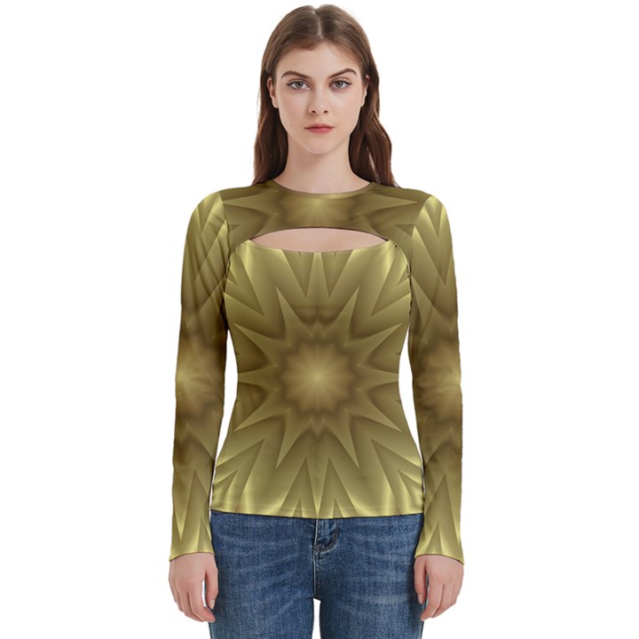 Background Pattern Golden Yellow Women s Cut Out Long Sleeve T-Shirt