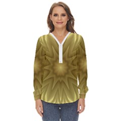 Seamless Pattern Green Garden Zip Up Long Sleeve Blouse