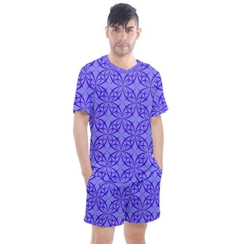 Decor Pattern Blue Curved Line Men s Mesh T-shirt And Shorts Set by Hannah976