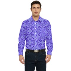 Decor Pattern Blue Curved Line Men s Long Sleeve Pocket Shirt  by Hannah976