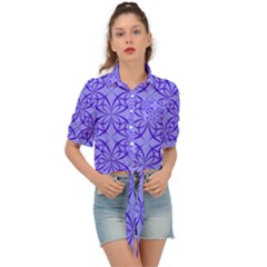 Decor Pattern Blue Curved Line Tie Front Shirt  by Hannah976