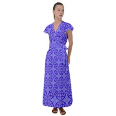 Decor Pattern Blue Curved Line Flutter Sleeve Maxi Dress by Hannah976