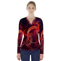 Abstract Seamless Pattern V-neck Long Sleeve Top