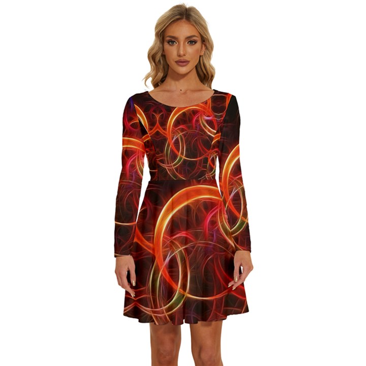 Background Fractal Abstract Long Sleeve Wide Neck Velvet Dress