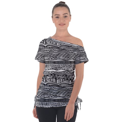 Ethno Seamless Pattern Off Shoulder Tie-up T-shirt by Hannah976