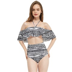 Ethno Seamless Pattern Halter Flowy Bikini Set 