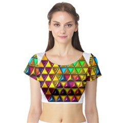 Cube Diced Tile Background Image Short Sleeve Crop Top