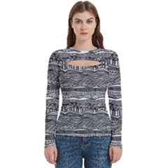 Ethno Seamless Pattern Women s Cut Out Long Sleeve T-shirt