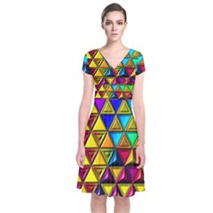 Cube Diced Tile Background Image Short Sleeve Front Wrap Dress