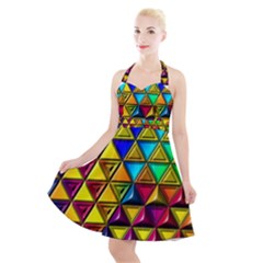 Cube Diced Tile Background Image Halter Party Swing Dress  by Hannah976