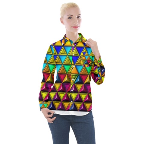 Cube Diced Tile Background Image Women s Long Sleeve Pocket Shirt by Hannah976