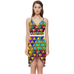 Cube Diced Tile Background Image Wrap Frill Dress by Hannah976