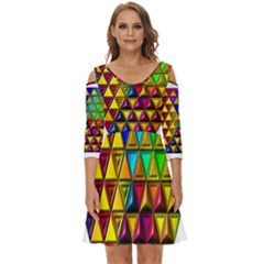 Cube Diced Tile Background Image Shoulder Cut Out Zip Up Dress by Hannah976