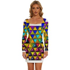 Cube Diced Tile Background Image Long Sleeve Square Neck Bodycon Velvet Dress by Hannah976