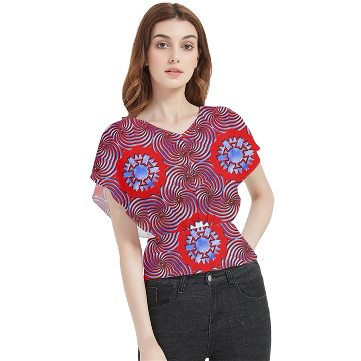 Tile Pattern Background Image Butterfly Chiffon Blouse