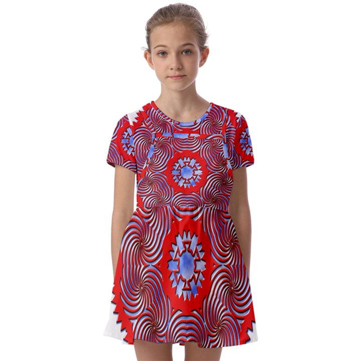 Tile Pattern Background Image Kids  Short Sleeve Pinafore Style Dress