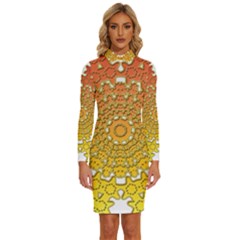 Mandala Background Image Ornament Long Sleeve Shirt Collar Bodycon Dress