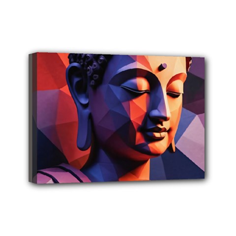 Let That Shit Go Buddha Low Poly (6) Mini Canvas 7  X 5  (stretched)