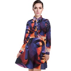 Let That Shit Go Buddha Low Poly (6) Long Sleeve Chiffon Shirt Dress