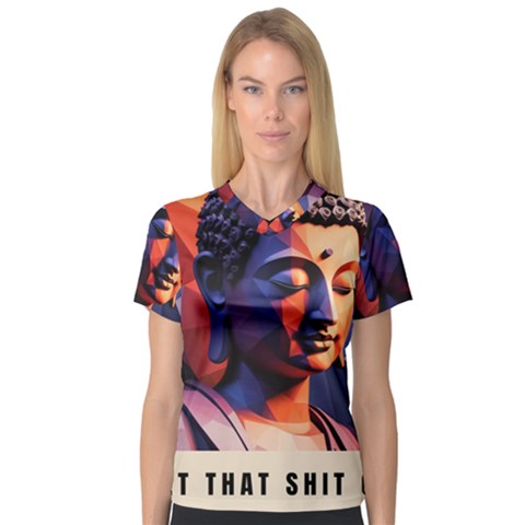 Let That Shit Go Buddha Low Poly (6) V-neck Sport Mesh T-shirt by 1xmerch