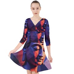 Let That Shit Go Buddha Low Poly (6) Quarter Sleeve Front Wrap Dress by 1xmerch