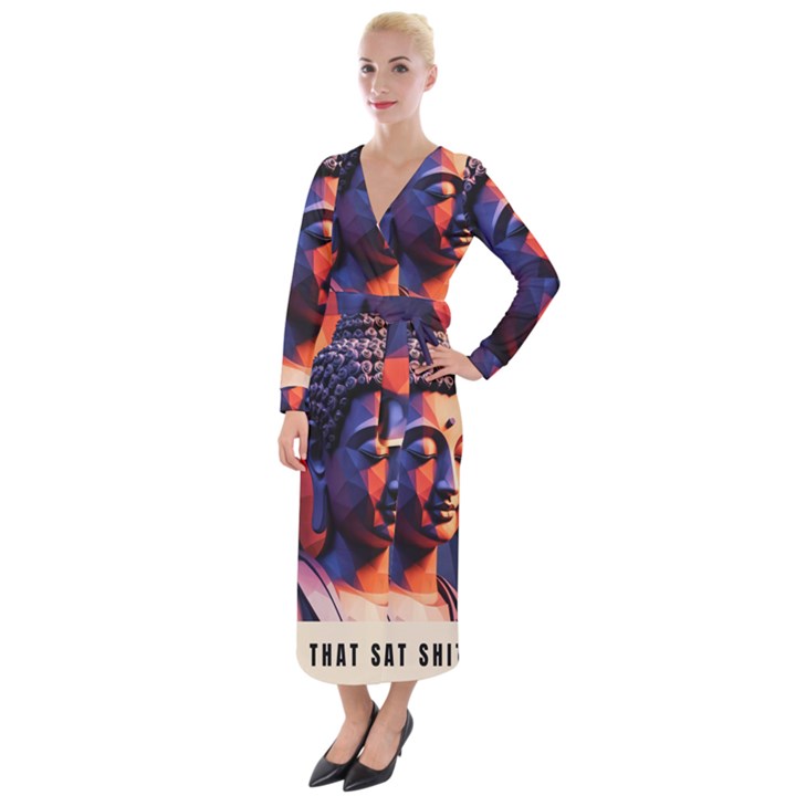 Let That Shit Go Buddha Low Poly (6) Velvet Maxi Wrap Dress