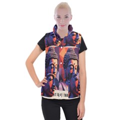 Let That Shit Go Buddha Low Poly (6) Women s Button Up Vest