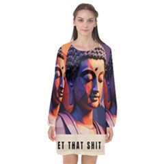 Let That Shit Go Buddha Low Poly (6) Long Sleeve Chiffon Shift Dress 