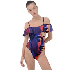 Let That Shit Go Buddha Low Poly (6) Frill Detail One Piece Swimsuit by 1xmerch