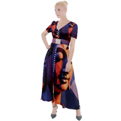 Let That Shit Go Buddha Low Poly (6) Button Up Short Sleeve Maxi Dress